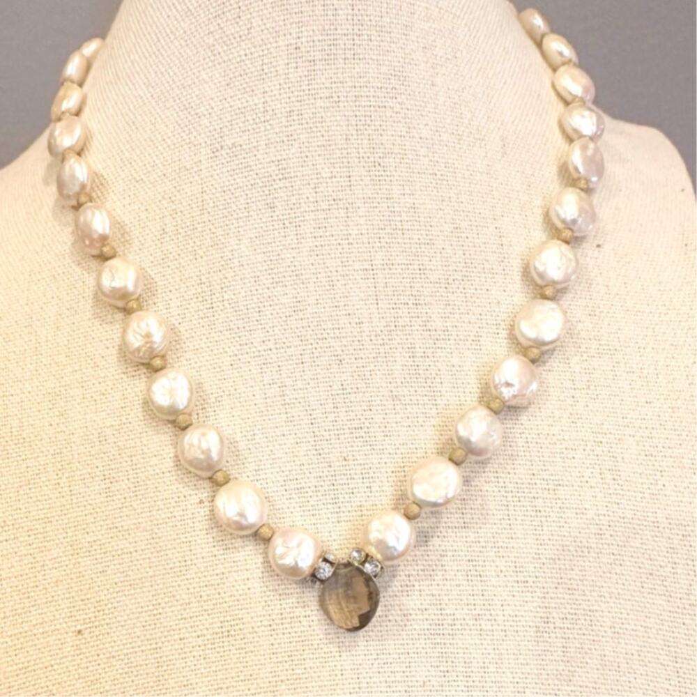 Freshwater Coin Pearl Statement Necklace 925 Gold Vermeil Choker Jewelry